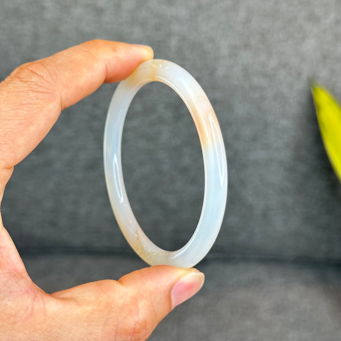 Natural White Chalcedony Bangle Chopstick Style Size 59 mm