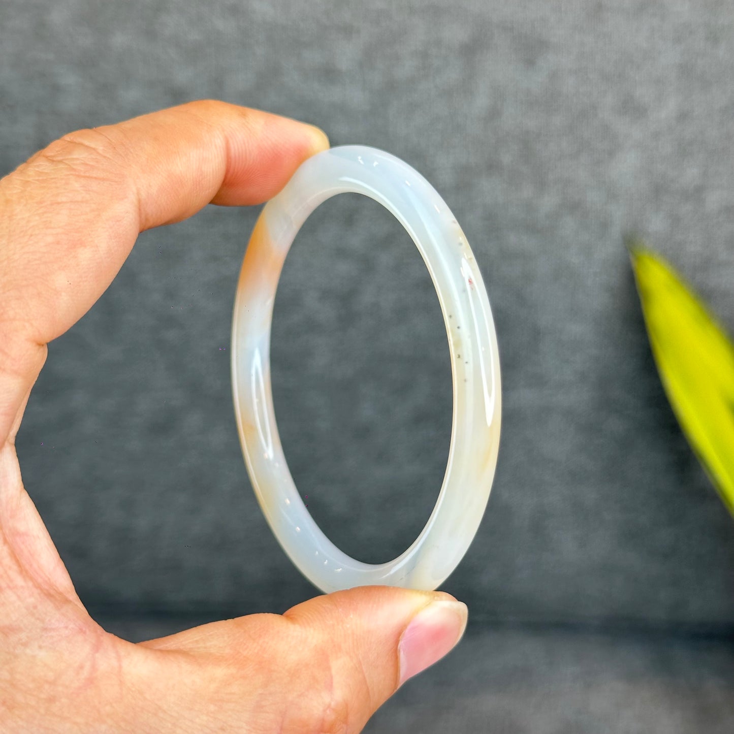 Natural White Chalcedony Bangle Chopstick Style Size 59 mm