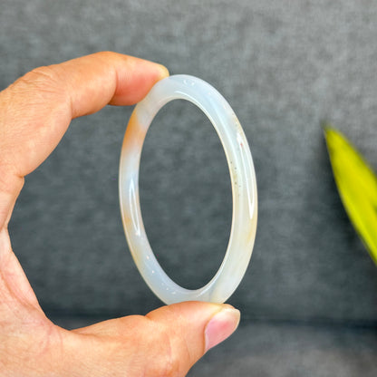 Natural White Chalcedony Bangle Chopstick Style Size 59 mm