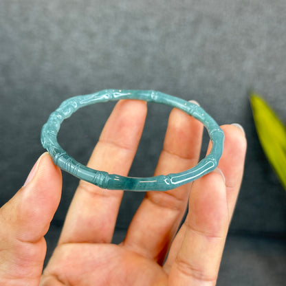 Natural Blue Water Jadeite Jade Bamboo with Dragon Bangle Chopstick Style 61.4 mm