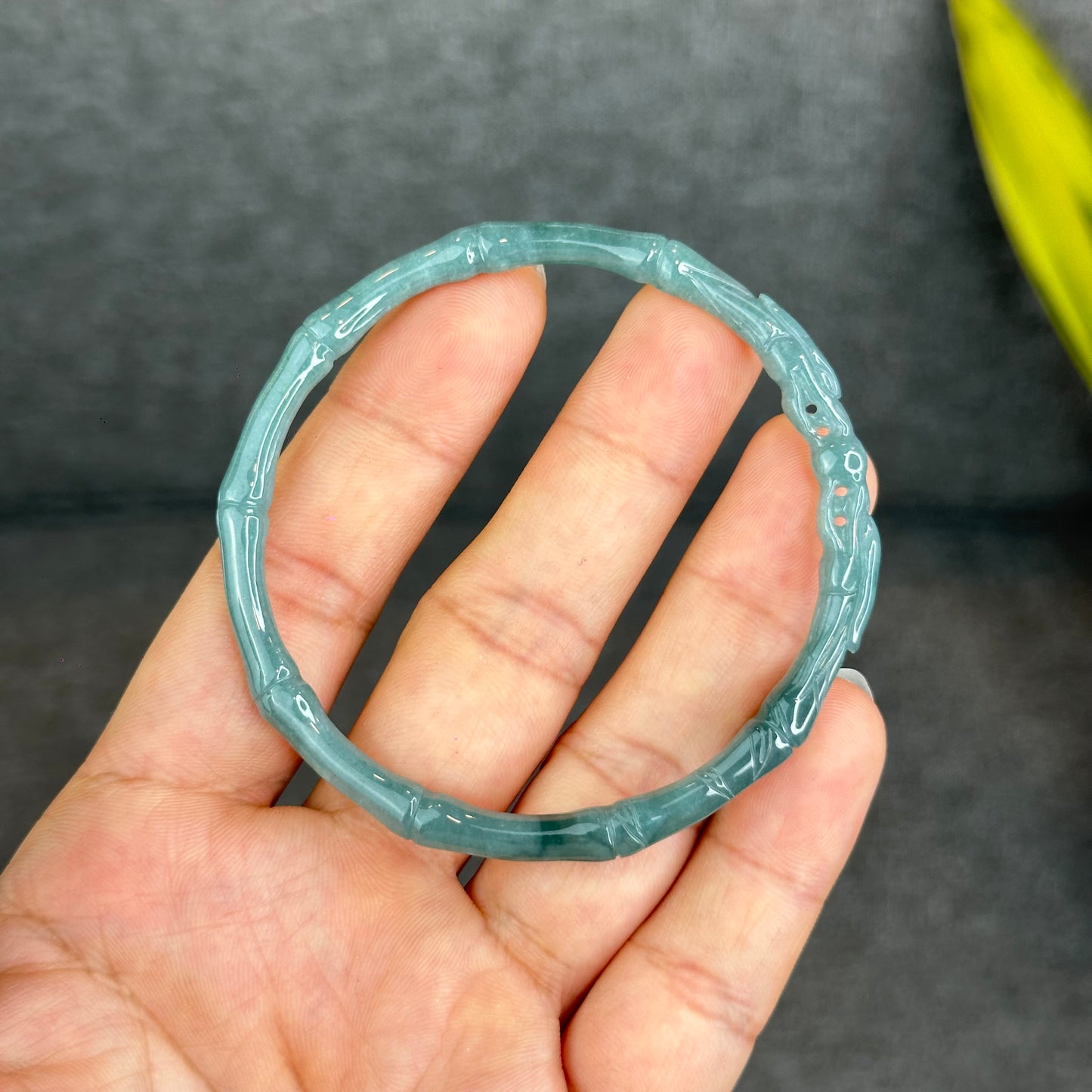 Natural Blue Water Jadeite Jade Bamboo with Dragon Bangle Chopstick Style 61.4 mm