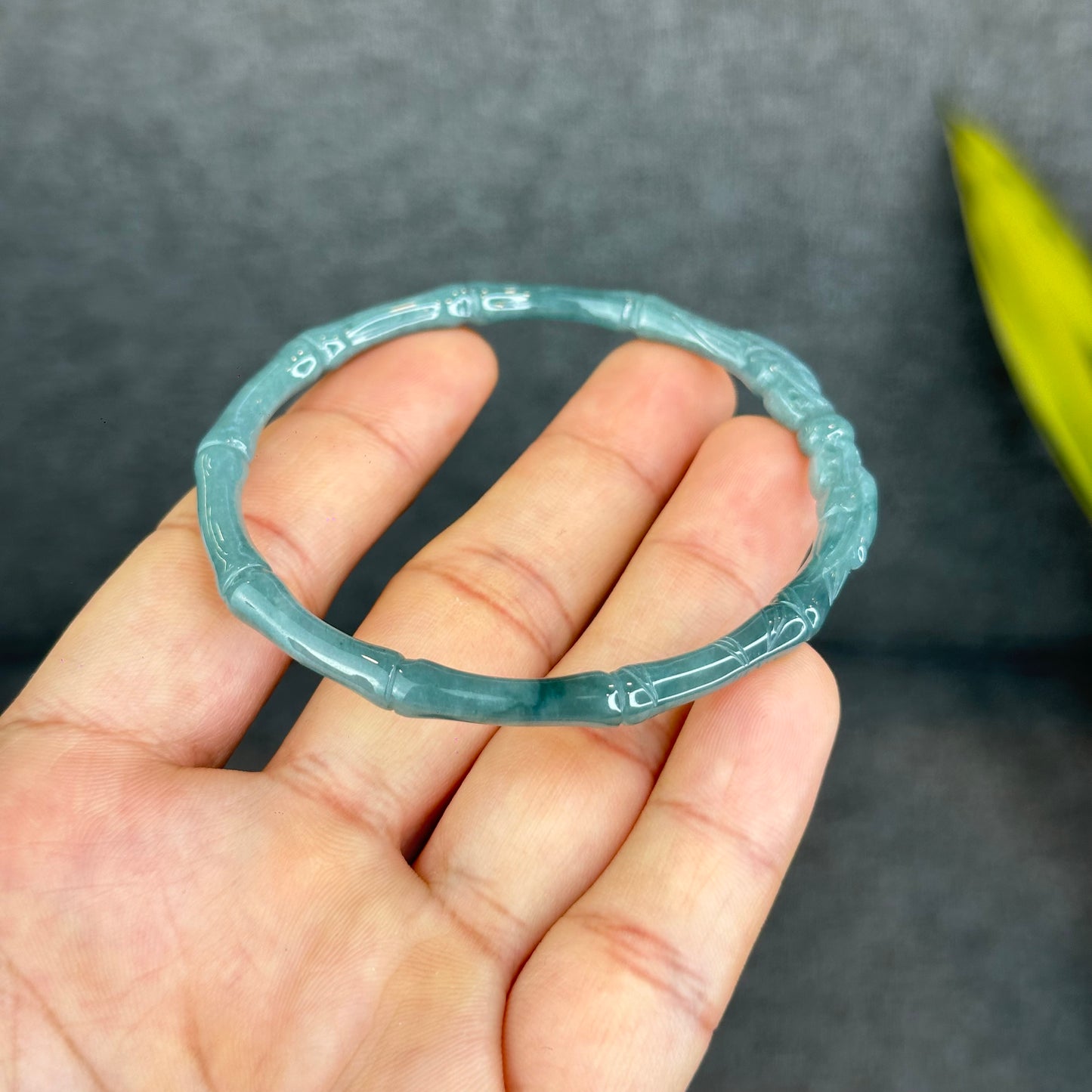 Natural Blue Water Jadeite Jade Bamboo with Dragon Bangle Chopstick Style 61.4 mm