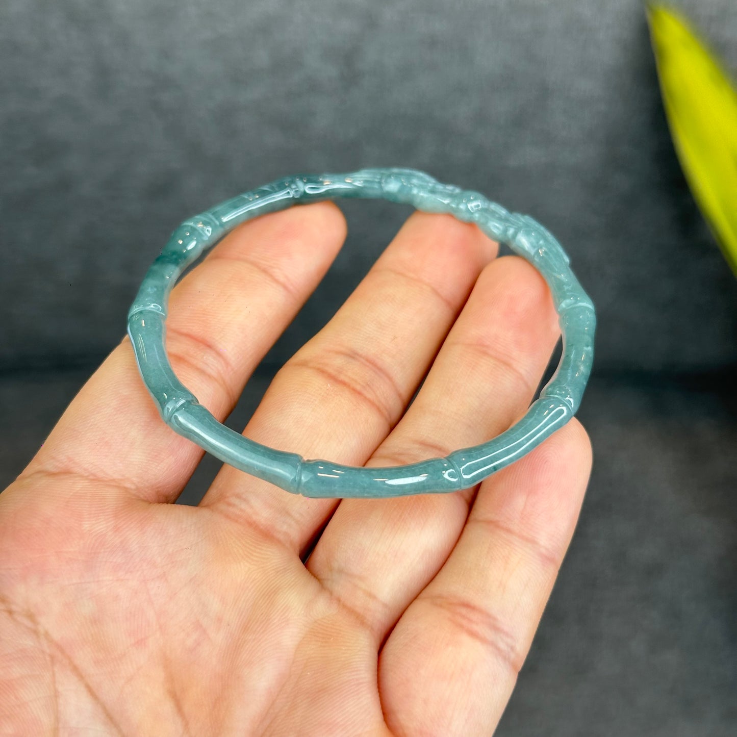 Natural Blue Water Jadeite Jade Bamboo with Dragon Bangle Chopstick Style 61.4 mm