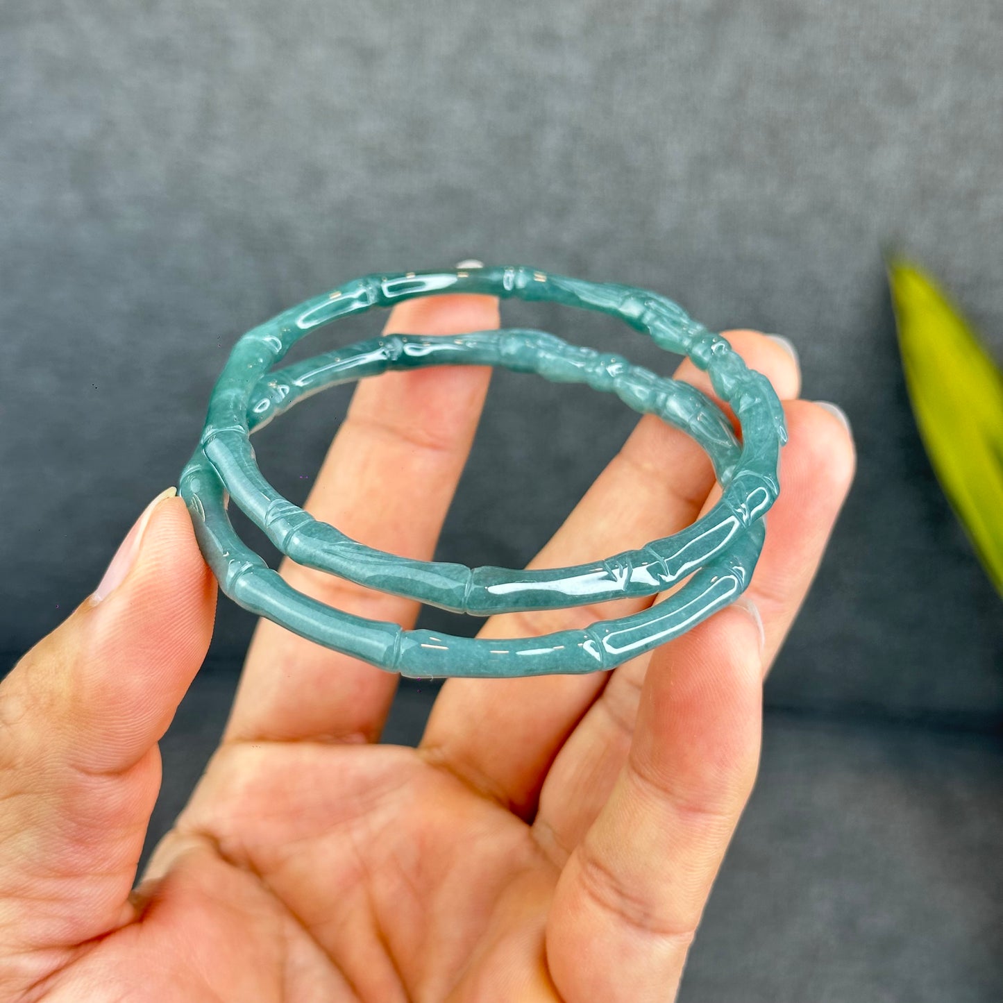 Natural Blue Water Jadeite Jade Bamboo with Dragon Bangle Chopstick Style 61.4 mm