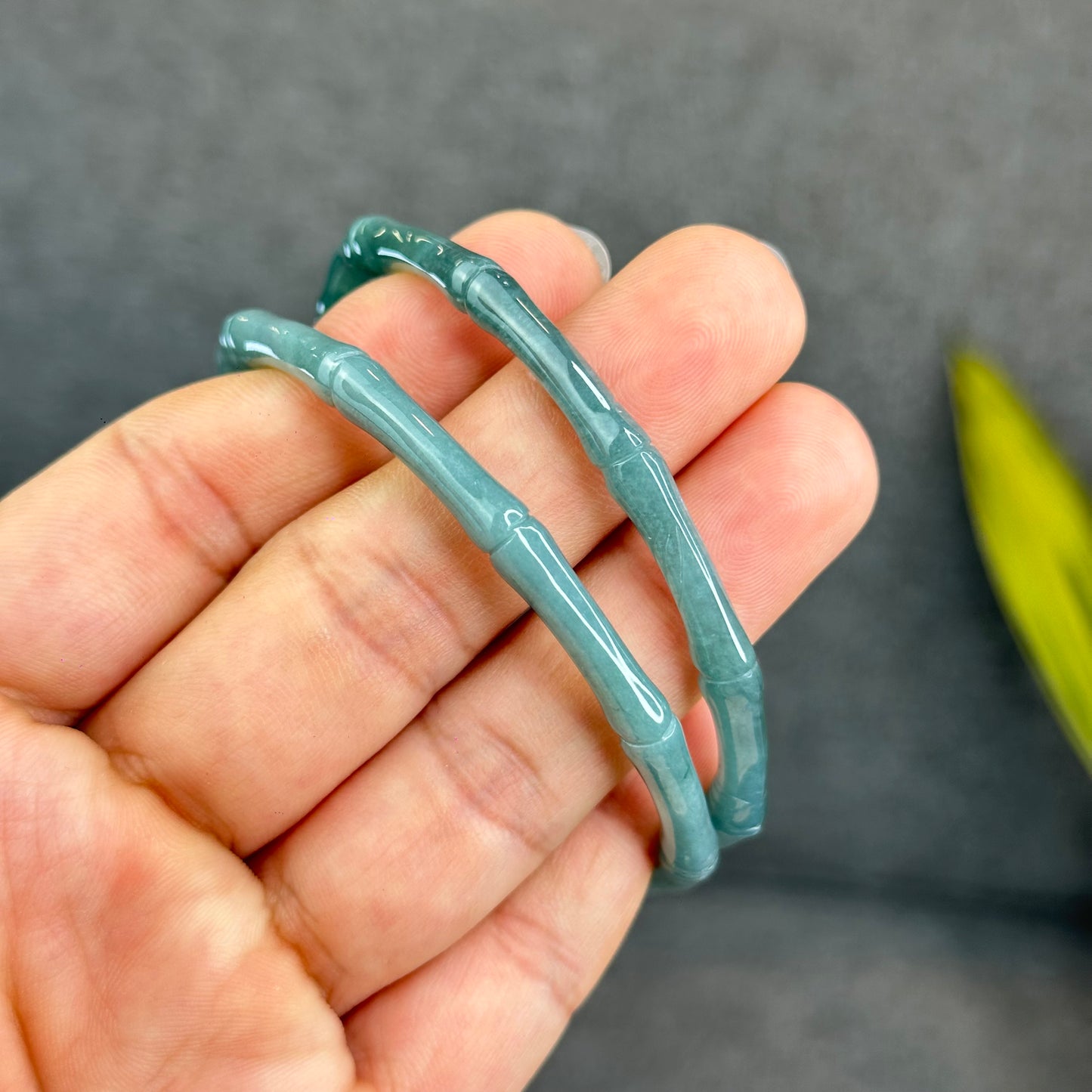 Natural Blue Water Jadeite Jade Bamboo with Dragon Bangle Chopstick Style 61.4 mm