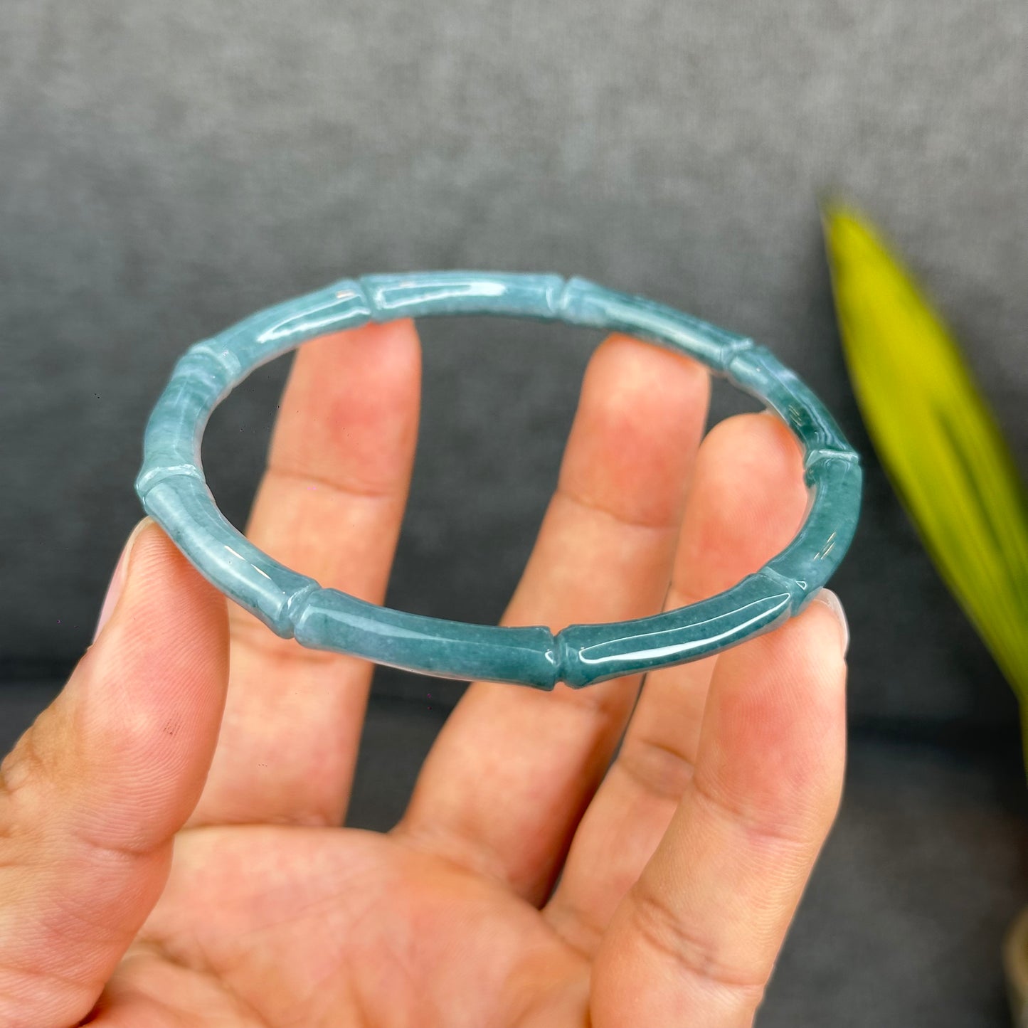 Natural Blue Water Jadeite Jade Bamboo Bangle Chopstick Style 65 mm
