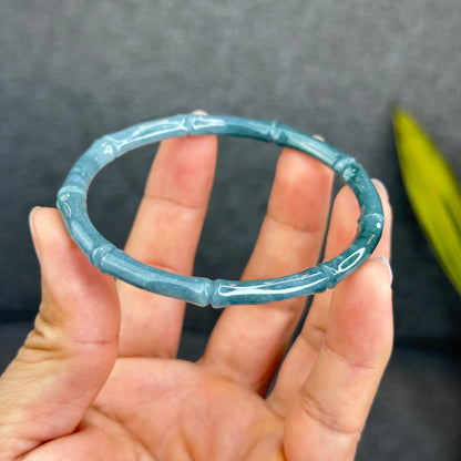 Natural Blue Water Jadeite Jade Bamboo Bangle Chopstick Style 65 mm