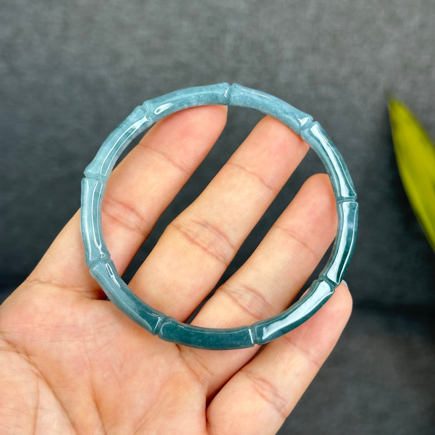 Natural Blue Water Jadeite Jade Bamboo Bangle Chopstick Style 65 mm