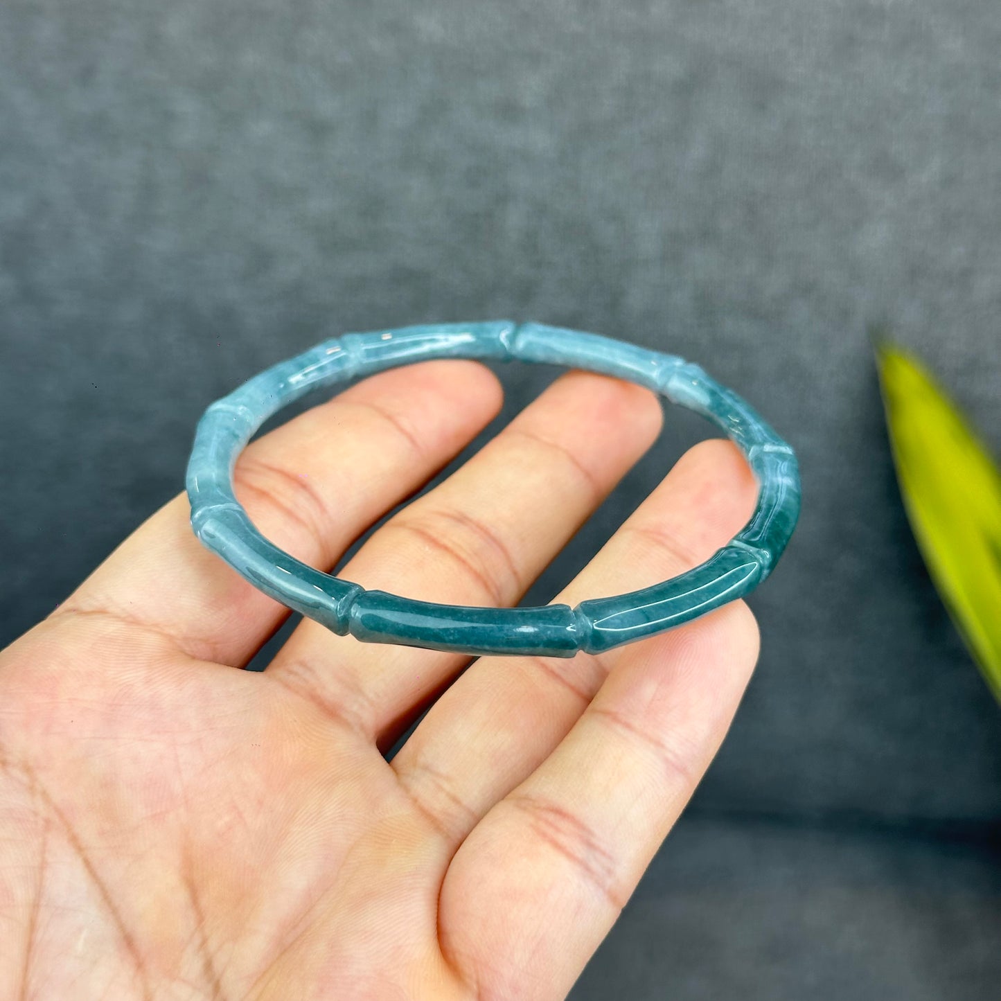 Natural Blue Water Jadeite Jade Bamboo Bangle Chopstick Style 65 mm