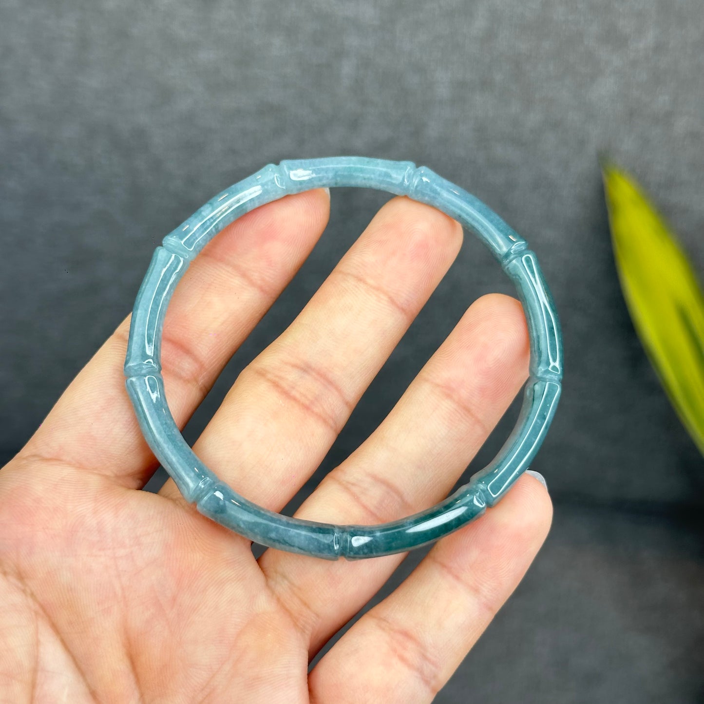Natural Blue Water Jadeite Jade Bamboo Bangle Chopstick Style 65 mm
