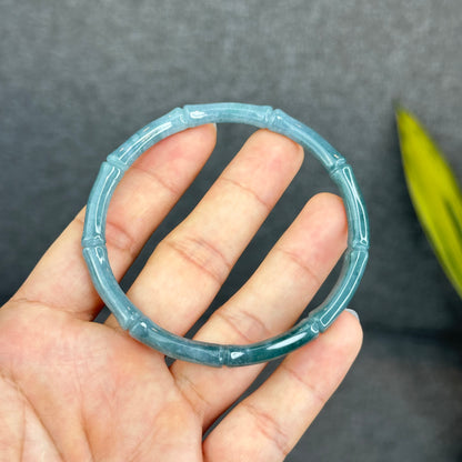 Natural Blue Water Jadeite Jade Bamboo Bangle Chopstick Style 65 mm