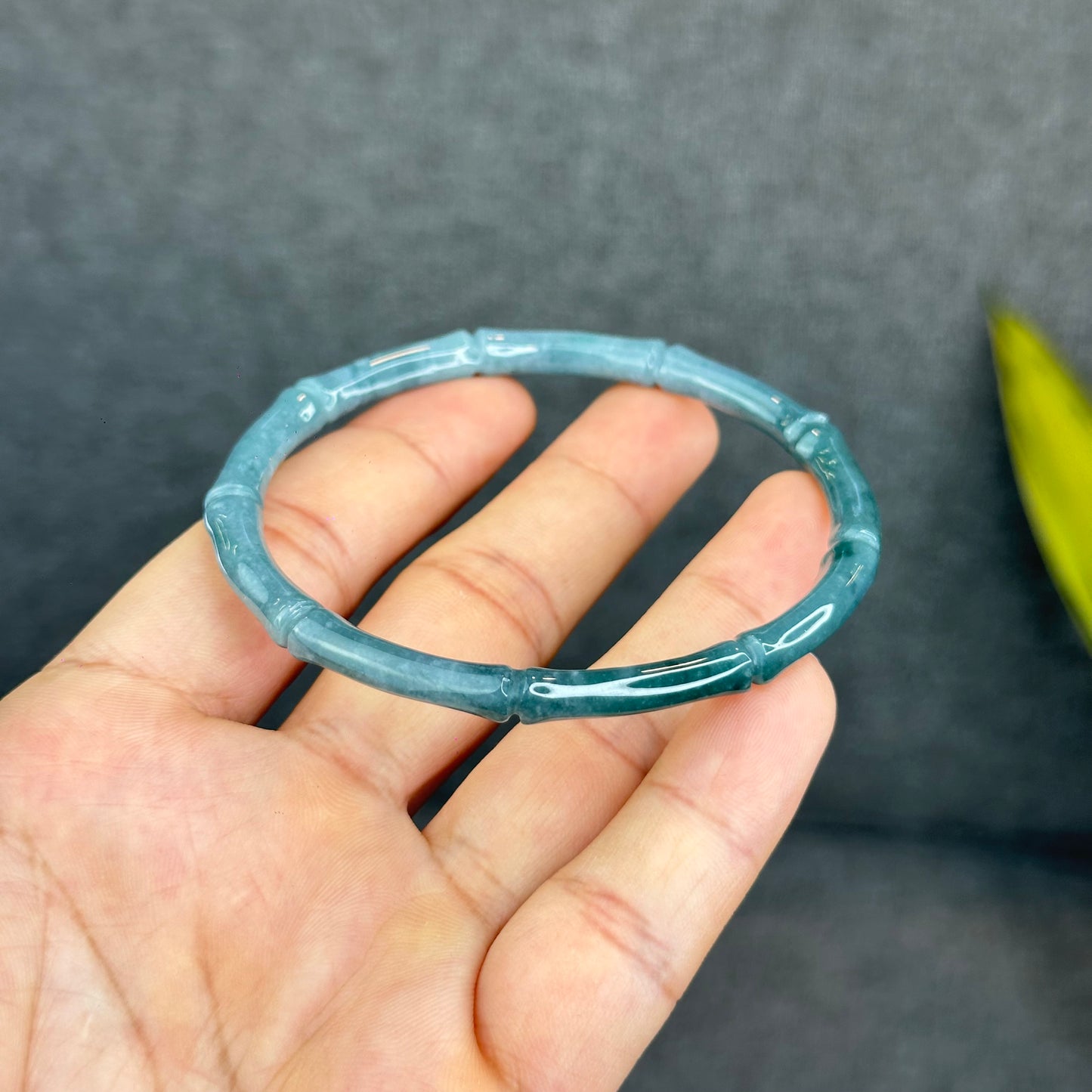 Natural Blue Water Jadeite Jade Bamboo Bangle Chopstick Style 65 mm