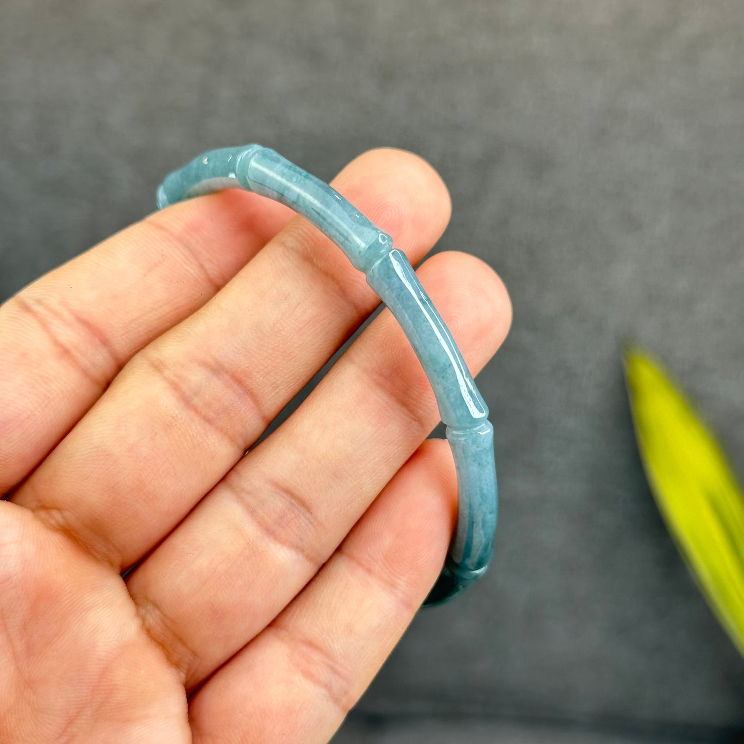 Natural Blue Water Jadeite Jade Bamboo Bangle Chopstick Style 65 mm