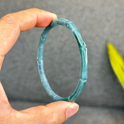 Natural Blue Water Jadeite Jade Bamboo Bangle Chopstick Style 65 mm