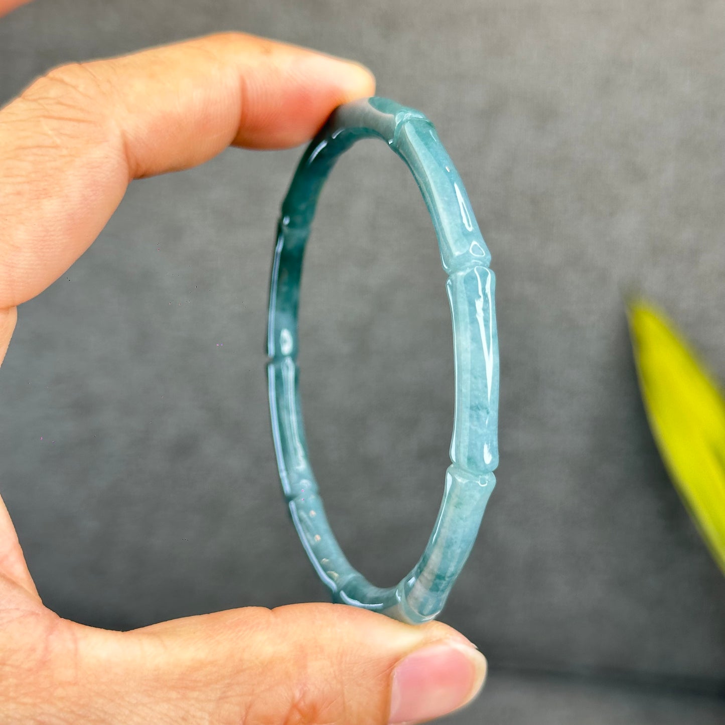 Natural Blue Water Jadeite Jade Bamboo Bangle Chopstick Style 65 mm