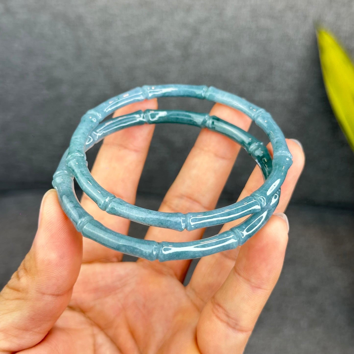 Natural Blue Water Jadeite Jade Bamboo Bangle Chopstick Style 65 mm
