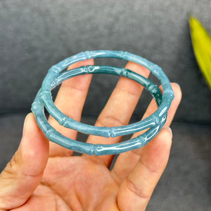 Natural Blue Water Jadeite Jade Bamboo Bangle Chopstick Style 65 mm