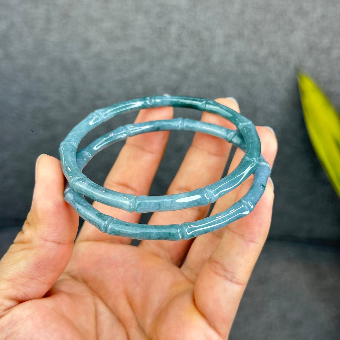 Natural Blue Water Jadeite Jade Bamboo Bangle Chopstick Style 65 mm