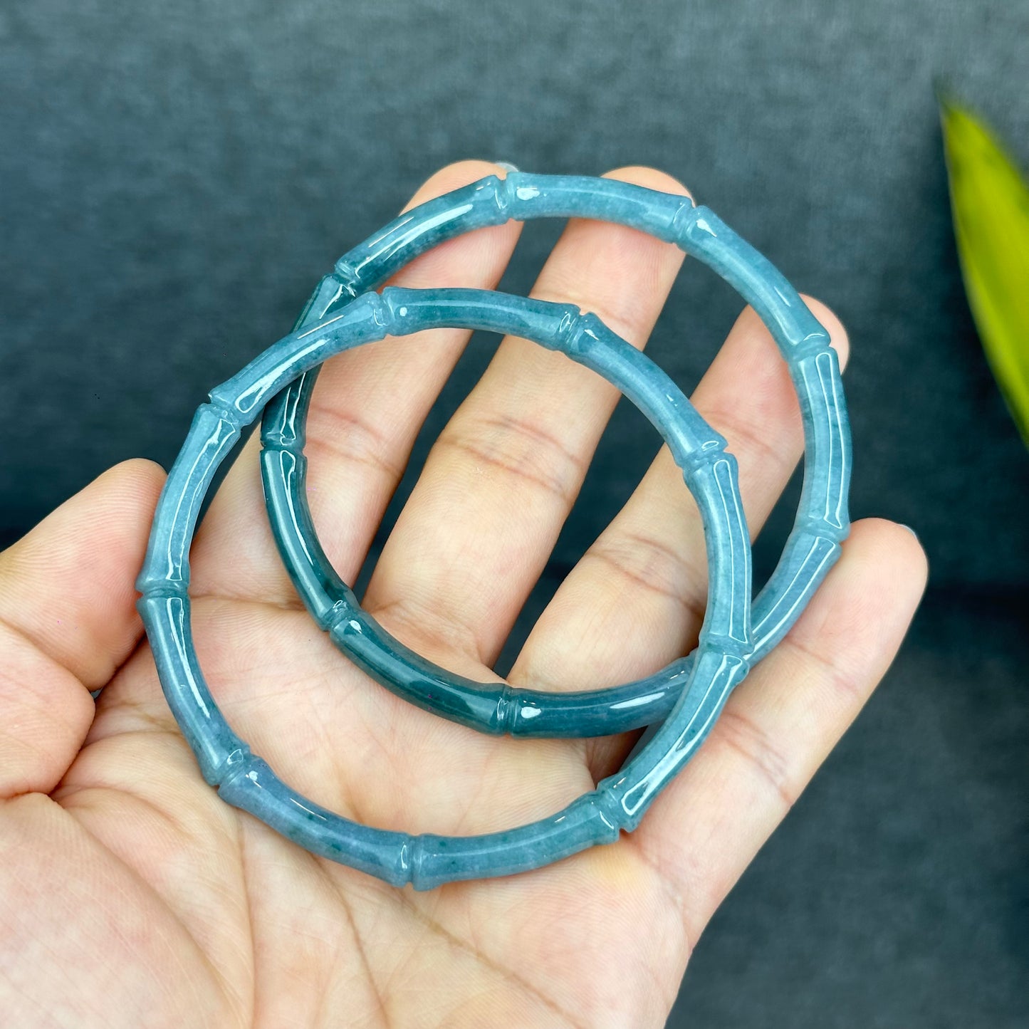 Natural Blue Water Jadeite Jade Bamboo Bangle Chopstick Style 65 mm