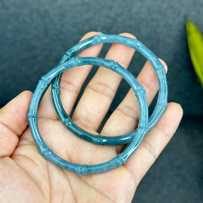 Natural Blue Water Jadeite Jade Bamboo Bangle Chopstick Style 65 mm