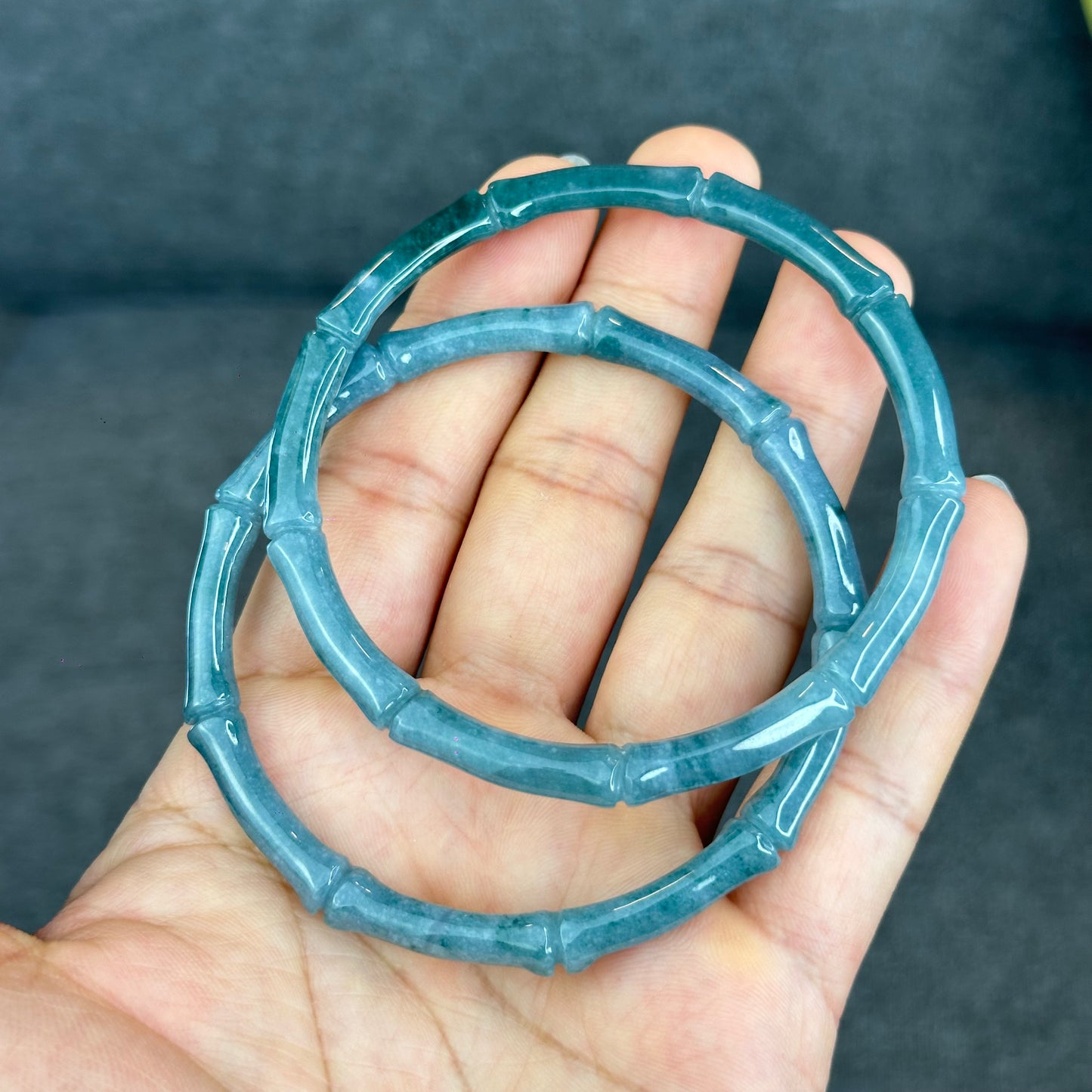 Natural Blue Water Jadeite Jade Bamboo Bangle Chopstick Style 65 mm