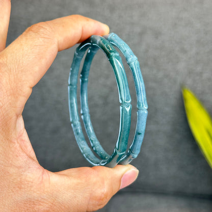 Natural Blue Water Jadeite Jade Bamboo Bangle Chopstick Style 65 mm