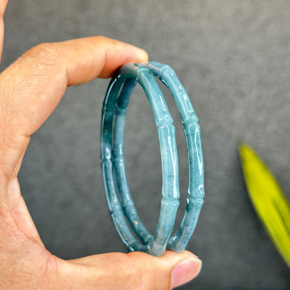 Natural Blue Water Jadeite Jade Bamboo Bangle Chopstick Style 65 mm