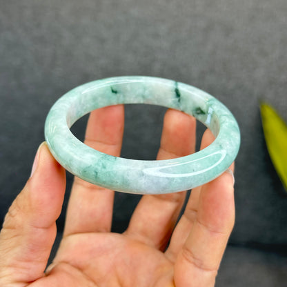 Natural Light Green Jadeite Jade Bangle Leaf Style Size 62 mm