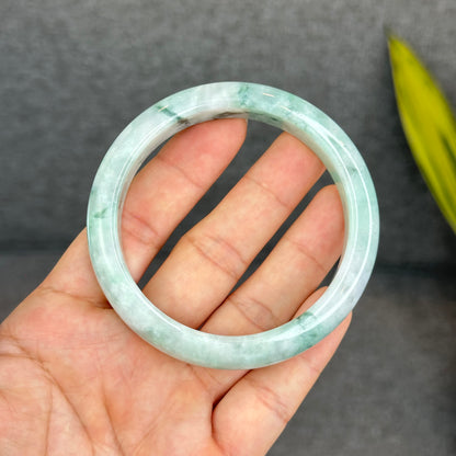 Natural Light Green Jadeite Jade Bangle Leaf Style Size 62 mm