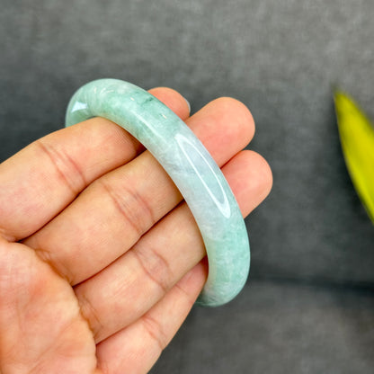 Natural Light Green Jadeite Jade Bangle Leaf Style Size 62 mm