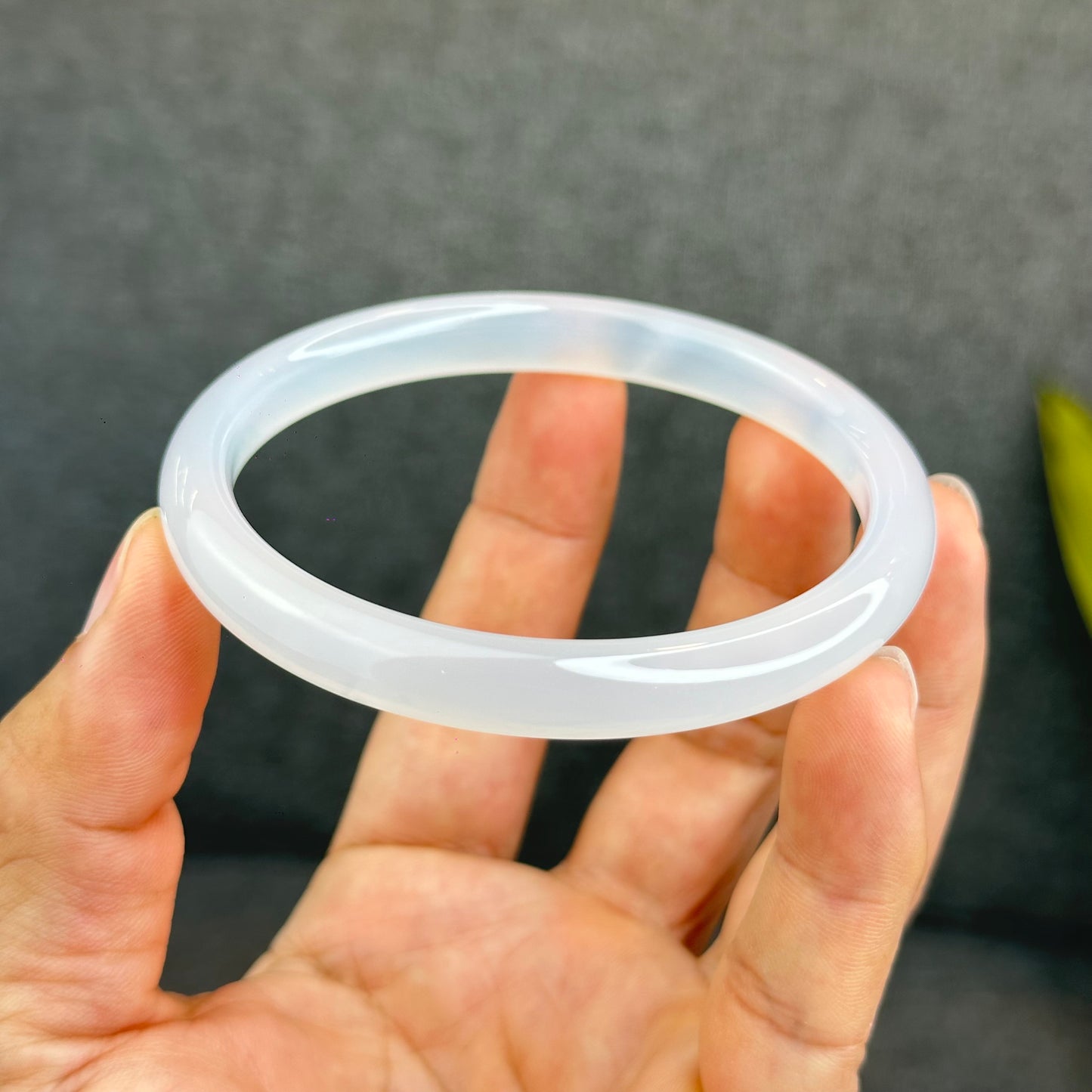 Natural White Chalcedony Bangle Leaf Style