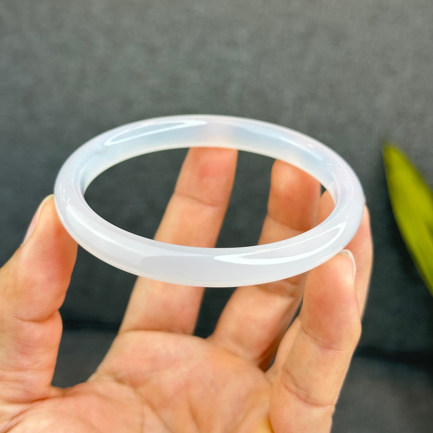 Natural White Chalcedony Bangle Leaf Style