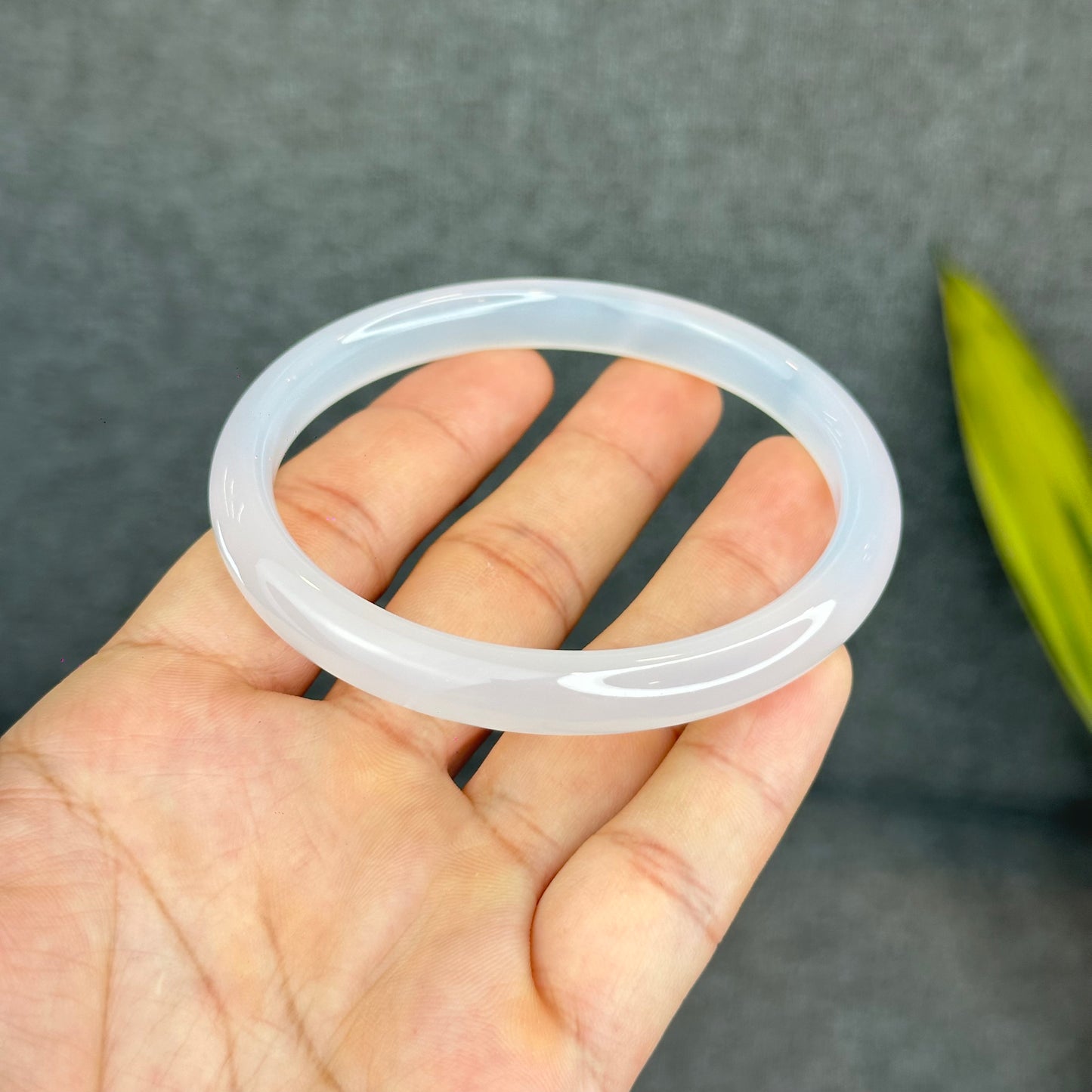 Natural White Chalcedony Bangle Leaf Style