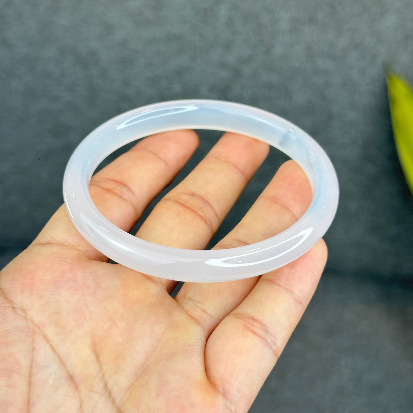 Natural White Chalcedony Bangle Leaf Style