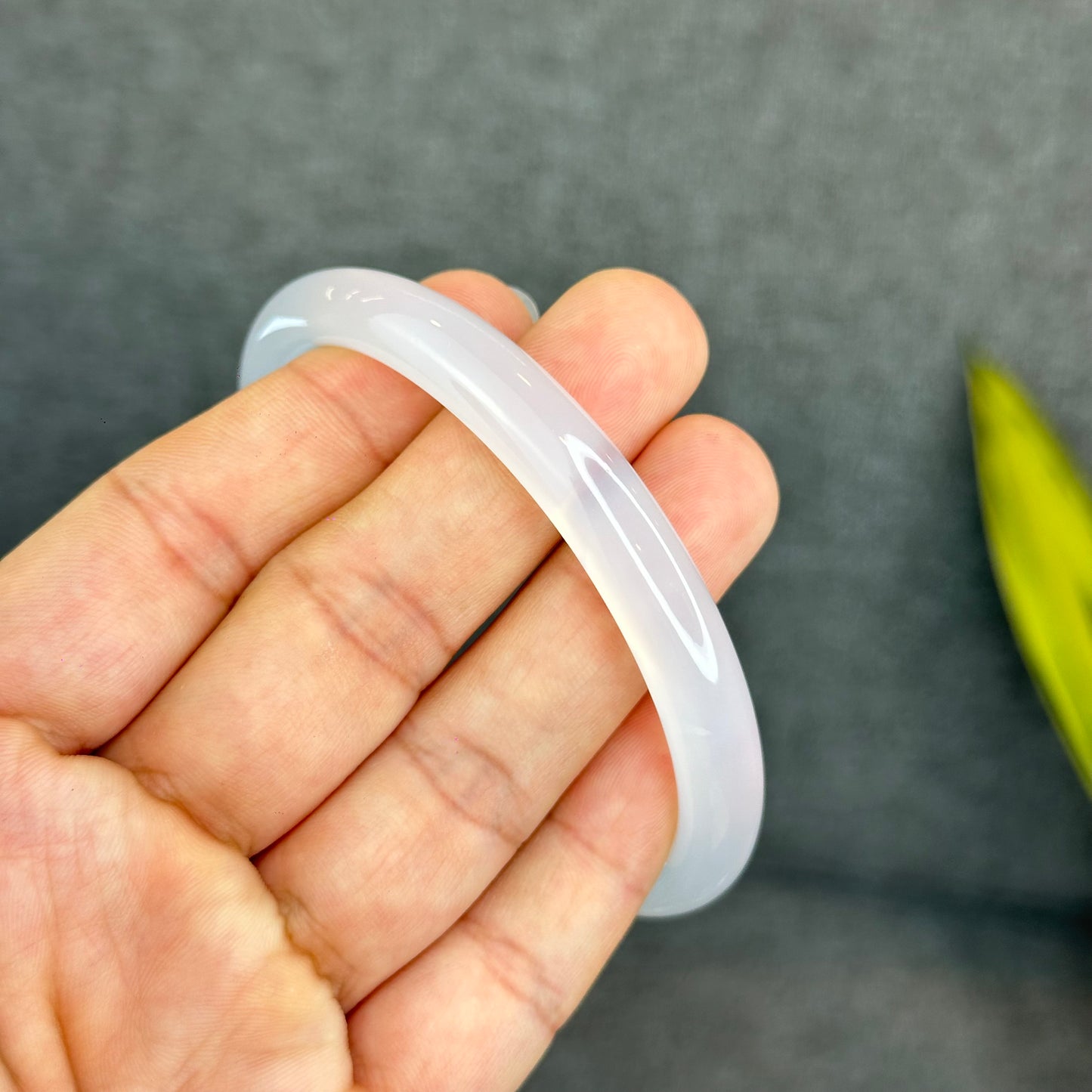 Natural White Chalcedony Bangle Leaf Style