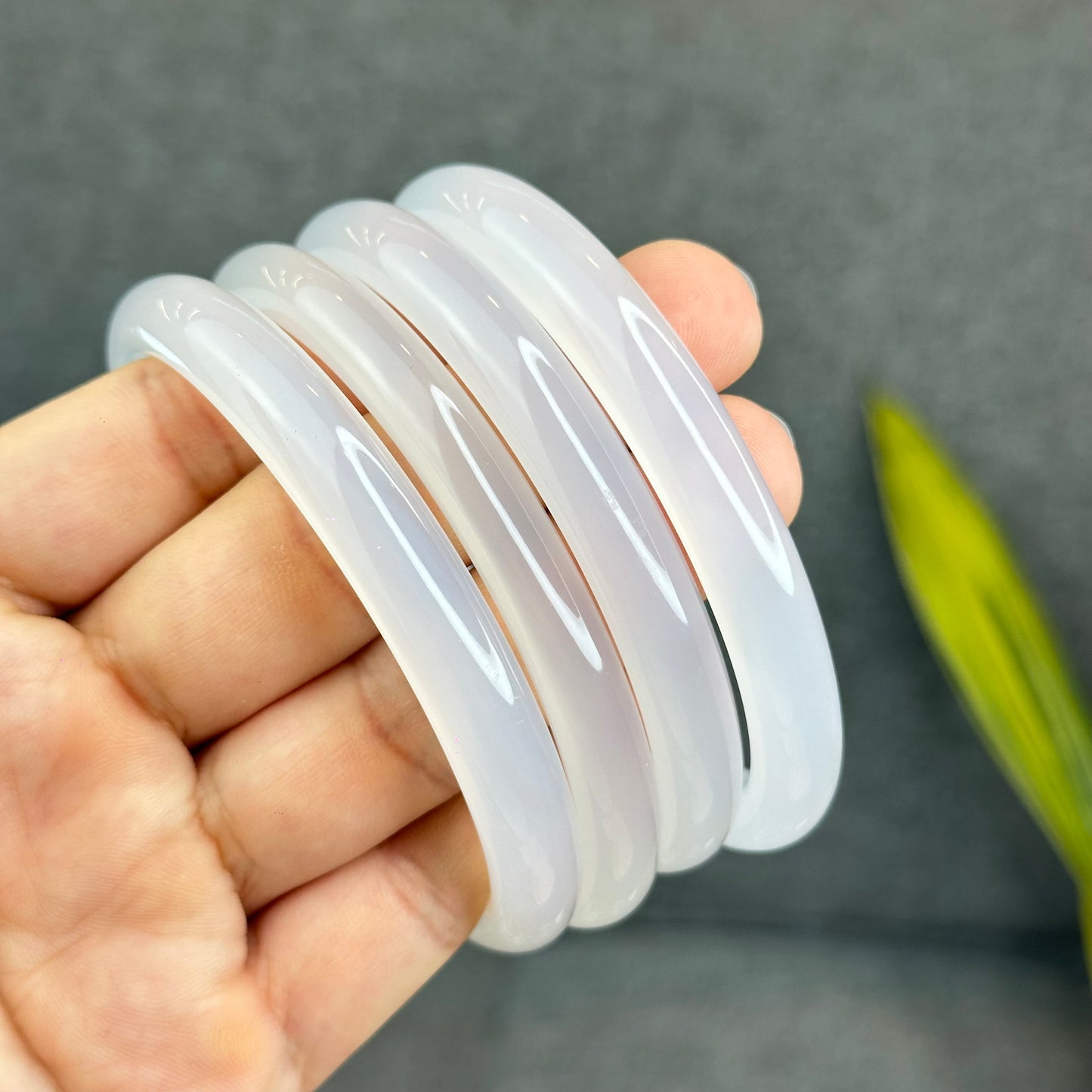 Natural White Chalcedony Bangle Leaf Style