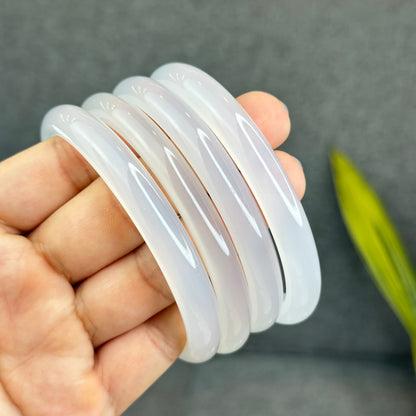 Natural White Chalcedony Bangle Leaf Style