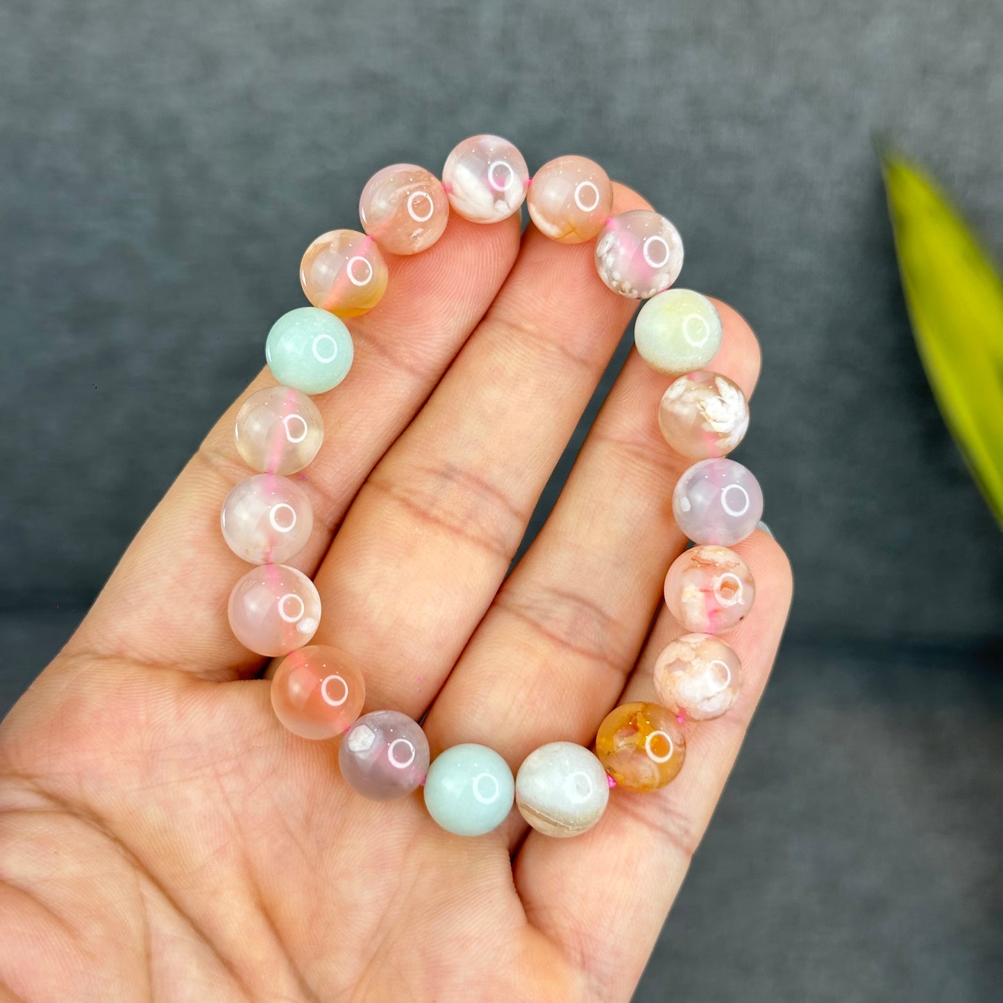 Natural Floral Agate Bracelet Size 10 mm