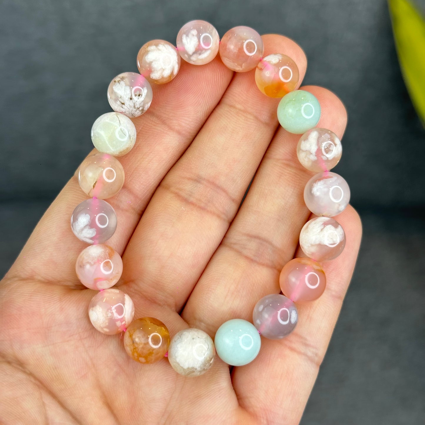 Natural Floral Agate Bracelet Size 10 mm