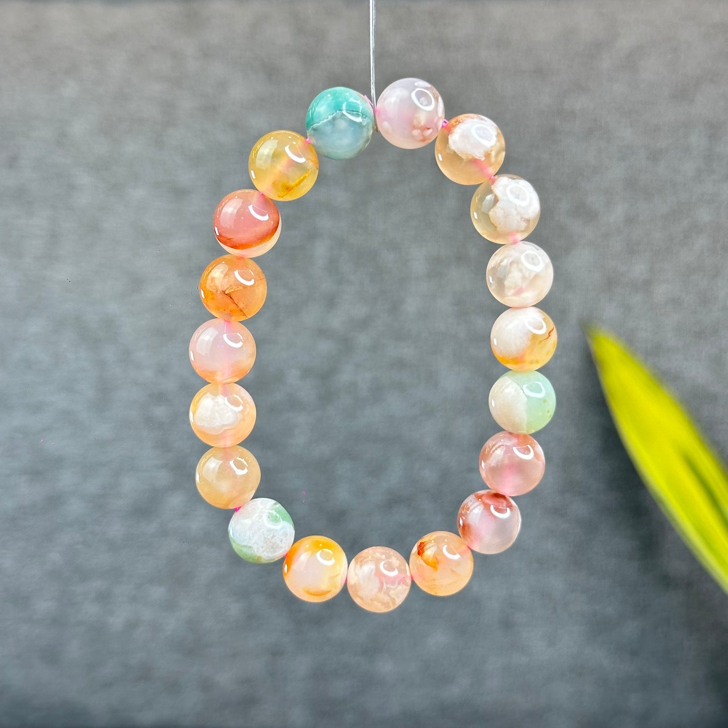 Natural Floral Agate Bracelet Size 10.5 mm