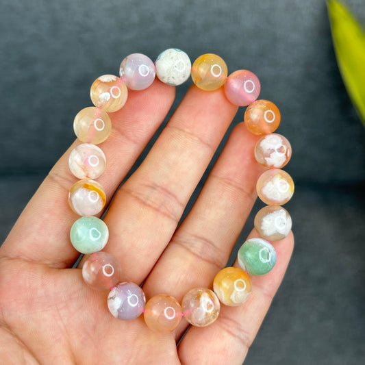 Natural Floral Agate Bracelet Size 10.5 mm