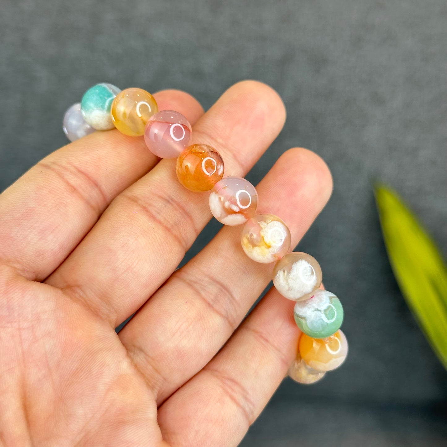 Natural Floral Agate Bracelet Size 10.5 mm