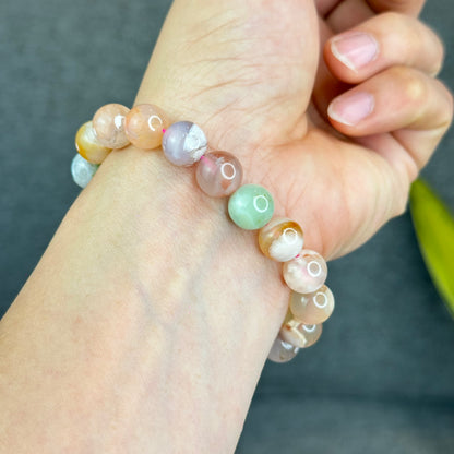 Natural Floral Agate Bracelet Size 10.5 mm