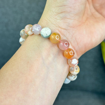 Natural Floral Agate Bracelet Size 10.5 mm