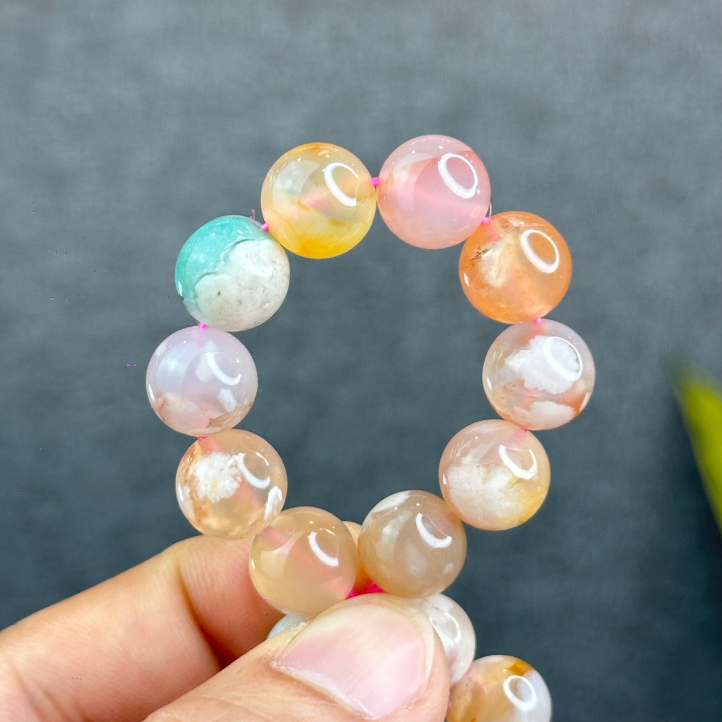 Natural Floral Agate Bracelet Size 10.5 mm