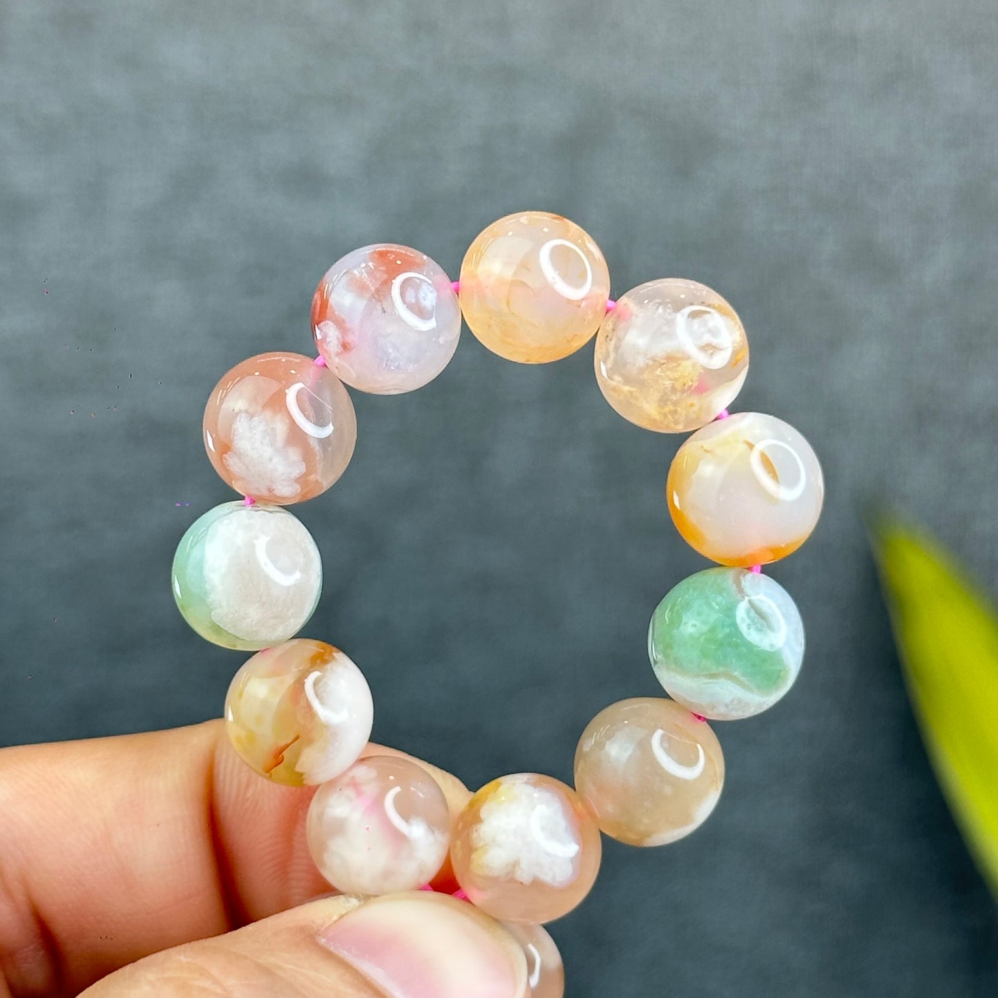 Natural Floral Agate Bracelet Size 10.5 mm