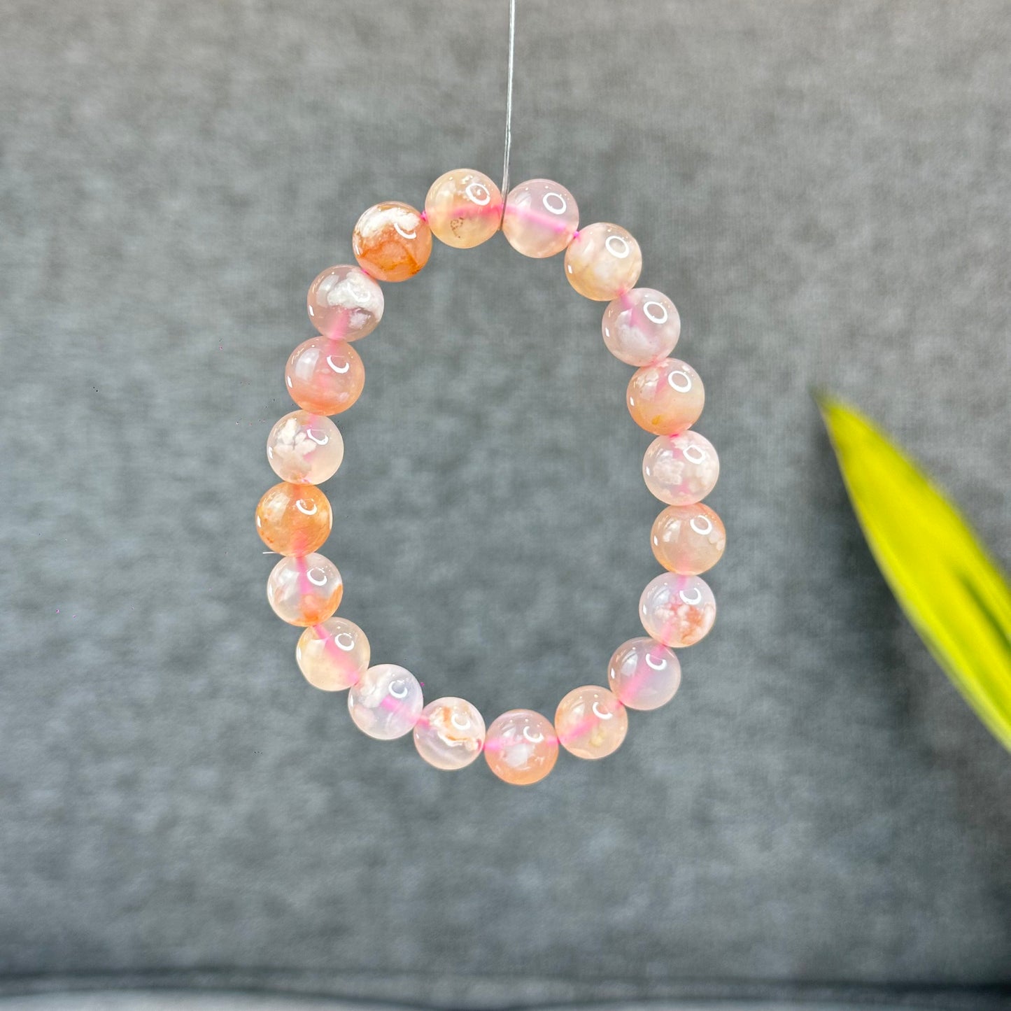 Natural Floral Agate Bracelet Size 9.5 mm