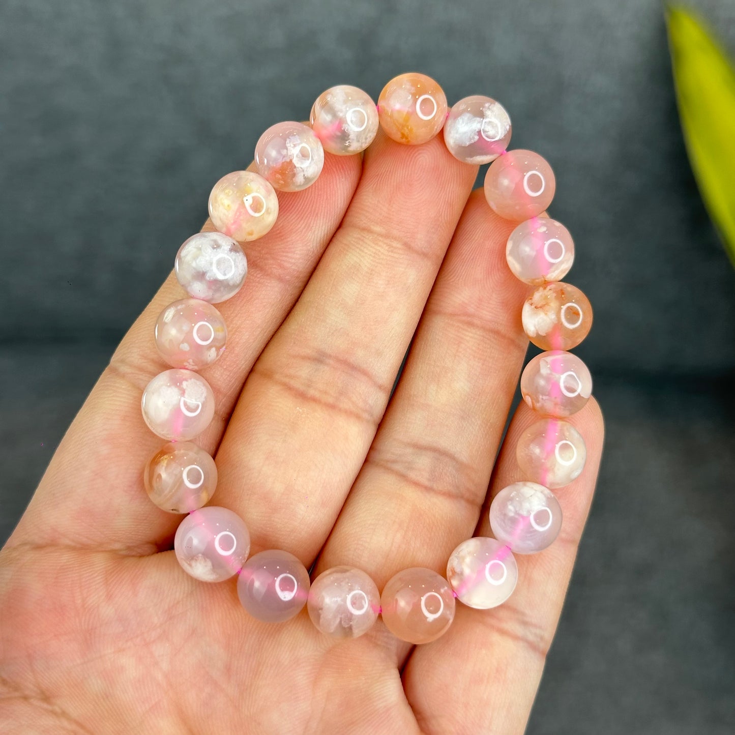 Natural Floral Agate Bracelet Size 9.5 mm