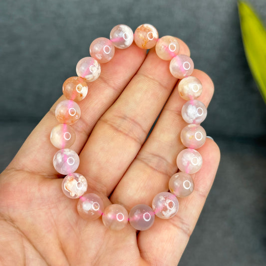 Natural Floral Agate Bracelet Size 9.5 mm