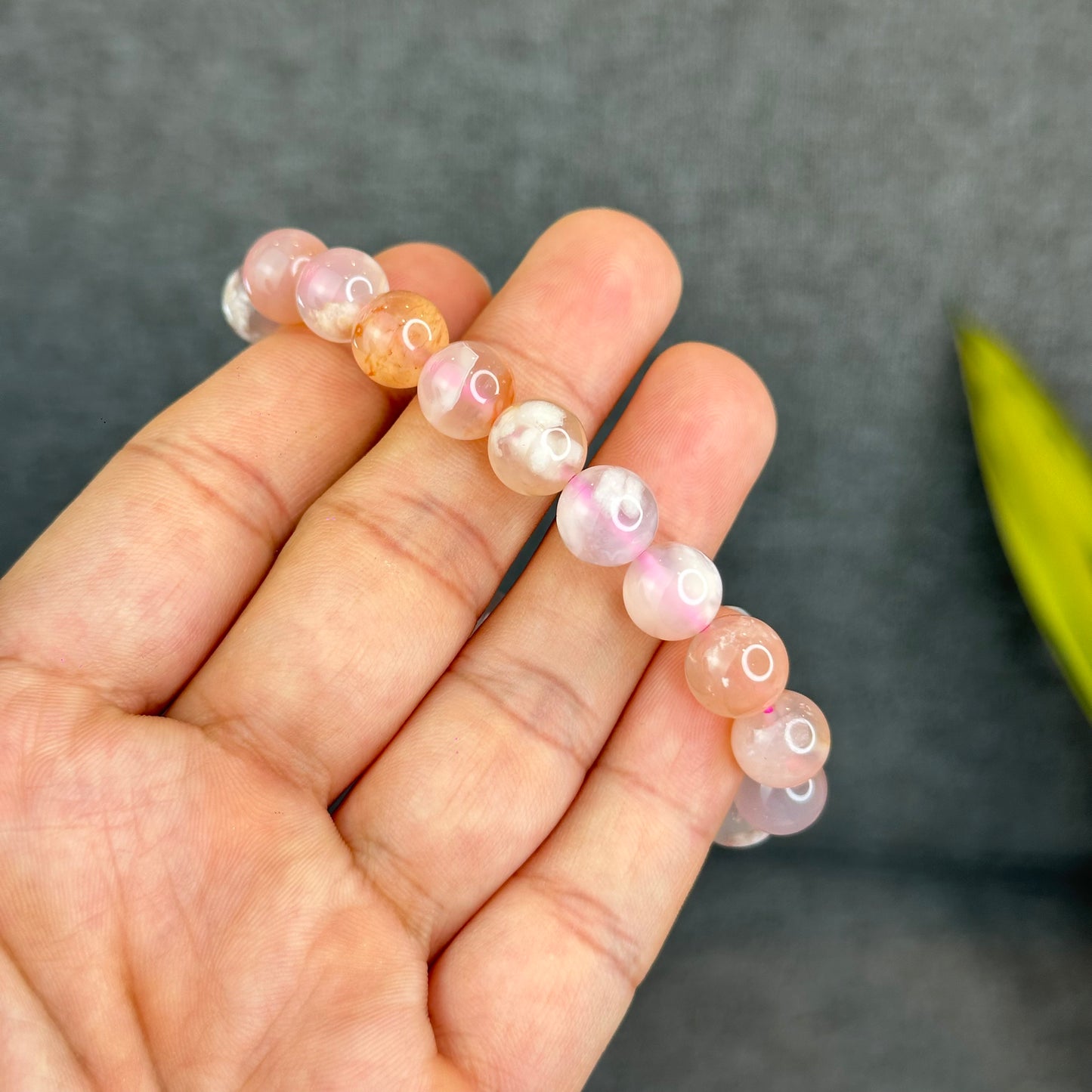Natural Floral Agate Bracelet Size 9.5 mm
